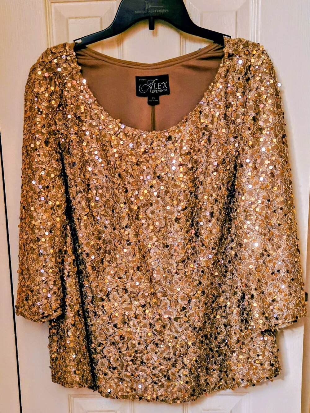 Alex Evenings Gold Sequin Scoop Neck Blouse